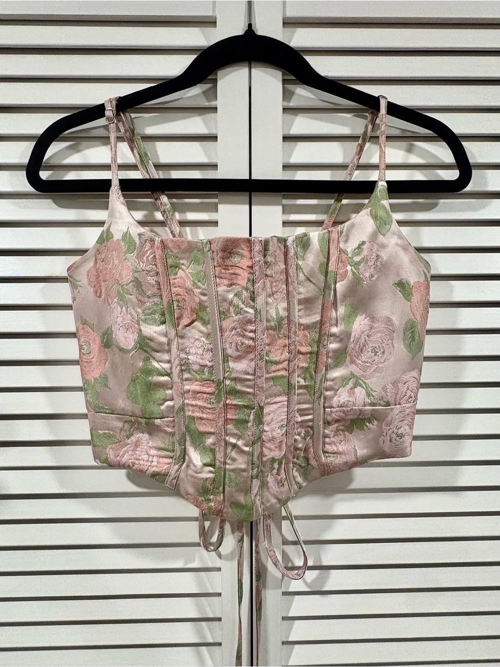 EVNL Satin Floral Lace-Up Corset Top | Coquette Balletcore Bustier | Medium